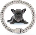 13mm Iced-Out Cuban Link Haustierhalsband mit bunten Strasssteinen für Hunde und Katzen - Silber Stil / 20cm Größe
