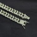 Luxury men's iced out Miami Cuban link necklace with rhinestone paved box clasp - 18cm / Silver