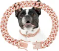 Vista detallada del collar para mascotas de cadena cubana en oro rosa con diamantes de imitación - Cadena Cubana con Pavé de Strass / Tamaño 18cm / Rosa oro