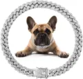 Collar para perro de eslabones cubanos en plata helada con pedrería brillante para mascota - 18cm / Gris claro