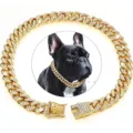 Elegantes Strass-Halsband mit kubanischer Goldkette für stilvolle Hunde und Katzen - 20 cm Länge / Gold