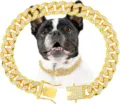 Collar de cadena cubana con pedrería de 12 mm para perros y gatos pequeños y medianos - 18cm / Dorado