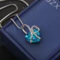 Elegant blue heart-shaped crystal necklace with I love you forever engraved pendant - Classic Engraved Style / Aqua
