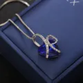 Blue heart of the ocean crystal pendant necklace with I love you forever engraving - Classic Engraved Style / Sapphire Blue