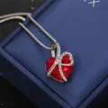 Elegant red heart crystal necklace with 'I love you forever' engraving in gift box - Classic Engraved Style / Red