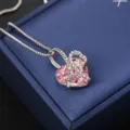 Elegant heart pendant necklace with pink crystal and 'I love you forever' engraving - Classic Engraved Style / Pink