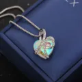 Heart-shaped iridescent crystal necklace with I love you forever engraving on silver chain - Classic Engraved Style / White AB
