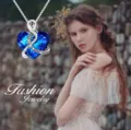 Elegant blue heart crystal necklace with engraved infinity pendant for women's gift - 8-Shape Style / Dark Blue