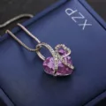 Heart-shaped purple crystal pendant necklace with 'I love you forever' engraving - Classic Engraved Style / Purple