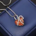 Heart-shaped orange crystal pendant necklace with I love you forever engraving detail - Classic Engraved Style / Orange