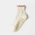 Calcetines blanco crema con lunares, volantes y antideslizante para yoga y pilates fitness - Talla Única / 10 Piezas/Paquete / Beige