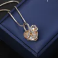 Elegant champagne heart-shaped crystal necklace featuring 'I love you forever' engraving - Classic Engraved Style / Light Orange