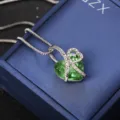 Elegant green heart crystal necklace with 'I love you forever' engraving in blue box - Classic Engraved Style / Light Green