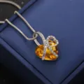 Yellow heart crystal necklace with 'I love you forever' engraving on silver band - Classic Engraved Style / Light Orange