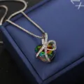 Iridescent heart crystal necklace with 'I love you forever' engraving on silver band. - Classic Engraved Style / Green AB Colorful
