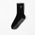 Calcetines de yoga antideslizantes negros para mujer con puntos de silicona y lazo blanco - Negro con borde blanco