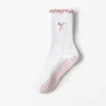 Calcetines de yoga blancos antideslizantes con bordado de lazo rosa y volantes - Blanco con Borde Rosa