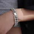 Sparkling silver iced out Cuban link bracelet accessory for trendy hip hop fashion style - Bracelet / 18cm (Flat Clasp) / Silver