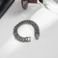Gunmetal grey Cuban link bracelet fully set with sparkling rhinestones for hiphop style - Bracelet / 18cm (Flat Clasp) / Gunmetal
