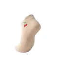 Calcetines de yoga pilates antideslizantes beige con bordado de cereza - Talla Única / Café Claro