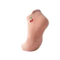 Women's pink anti-slip yoga socks featuring a cute cherry embroidery design for fitness - One Size / Pink