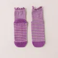 Calcetines de yoga antideslizantes a cuadros morados para mujer, pilates de media pantorrilla - Talla Única 35-42 / Serie morada n.º 2