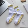 Calze da yoga bianche con ricamo a limone giallo e gommini antiscivolo a cuore - Taglia unica / Limone Giallo