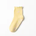 Yellow non-slip yoga socks with white heart embroidery and ruffled edges for women - Yellow