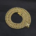 Luxurious iced out gold Cuban link chain necklace with rhinestones for hip hop rap style jewelry - 20cm / Gold