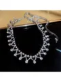 Elegante collana da sposa a V con scintillanti frange di zirconi a goccia d'argento - Collana / Stile Nappina Argento (009)