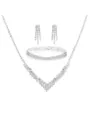 Set di gioielli da sposa in argento con collana a V, bracciale e orecchini a lobo - Set da 3 pezzi Collana Orecchini Bracciale / Stile Strass Argento (038)
