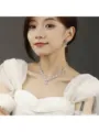 Set gioielli da sposa con collana in zircone argento a V e orecchini coordinati - Set Pendente Goccia D'Acqua A V (74) / Argento (74)