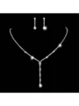 Elegante set di gioielli da sposa con collana a V e orecchini in zircone scintillante - Set Pendente Goccia D'Acqua A Y (76) / Argento (76)