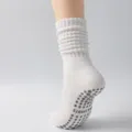 Professional white mid-calf yoga socks with thick non-slip grip for Pilates and fitness - One Size / White