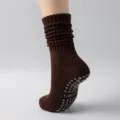Dark brown thickened yoga socks with non-slip grips for Pilates - One Size / Coffee
