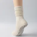 Thick non-slip yoga socks for women in cream white featuring grippy soles for pilates - One Size / Milk White