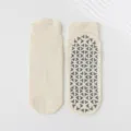 Beige non-slip pilates yoga socks featuring grey triangular silicone grippers on the bottom - Adult 36-44 / Milky White