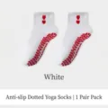 Professional white non-slip yoga socks with red heart embroidery and silicone grip - One Size / White