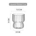 Detailed measurement diagram of a 300ml ribbed borosilicate glass cup with height and width - ≈300ML / Stripe Pattern