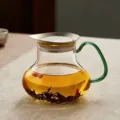 Théière en verre borosilicaté résistant à la chaleur avec couvercle en titane et anse verte - 650ml / Vert