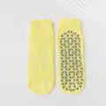 Bright yellow non-slip Pilates yoga socks featuring grey triangular grip patterns on sole - Adult 36-44 / Leek Yellow