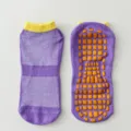 Lila Mesh-Anti-Rutsch-Trampolinsocken mit orangefarbenem Silikon-Grip für Kinder und Erwachsene - Mittleres Lila