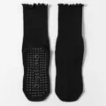Schwarze Damen Yoga-Socken aus Baumwolle mit Rüschenrand und rutschfestem PVC - Einheitsgröße / Schwarz