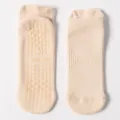 Non-slip cotton yoga socks for women with silicone grip for pilates in beige color - One Size / Beige