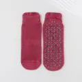 Wine red non-slip Pilates yoga socks with grey geometric silicone grippers on bottom - Adult 36-44 / Fuschia