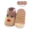 Rutschfeste Baby-Socken mit Kaffeehirsch-Cartoon-Motiv und Gummipunkten für Kleinkinder - S (0-1 Jahr) / Kaffee Hirsch