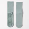 Mid-calf greyish-blue cotton yoga socks featuring non-slip hexagonal silicone grip soles - Azure