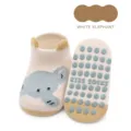 Rutschfeste Baby-Bodensocken mit blauem Elefantenmuster und Gummigriff-Punkten - Weiße Elefant