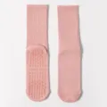 Pink mid-calf cotton yoga socks with anti-slip silicone bottom for pilates fitness - Hot Pink