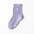 Purple yoga socks with heart embroidery and anti-slip sole grippers - Deep purple